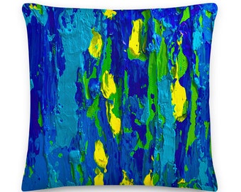 Blue Yellow Abstract Premium Pillow