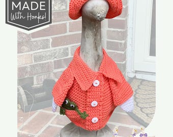 Crocheted Bright Coral Raincoat & Hat Set for Porch Geese (23"/27") – Frog Pocket Detail