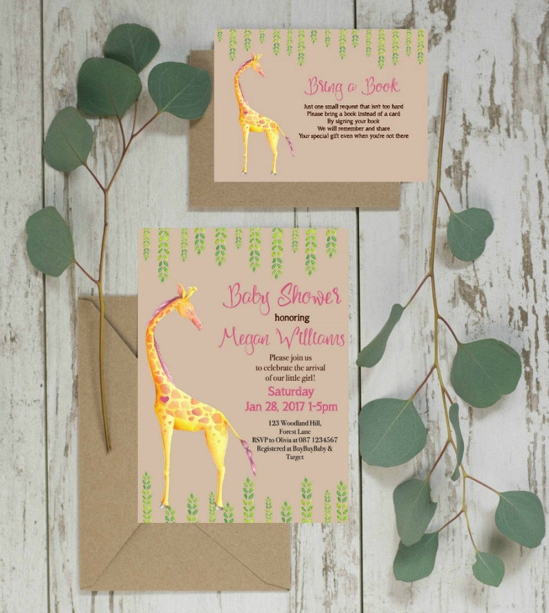 Jungle Baby Shower Baby Shower Invitation Girl Girl Baby Shower Baby Shower Thank You Cards Giraffe Baby Shower Giraffe Invitation