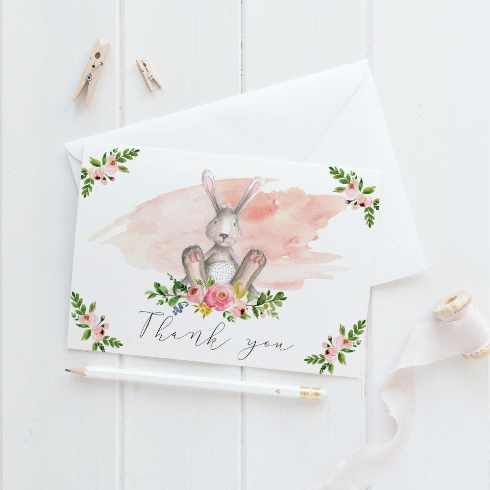 Bunny Baby Shower Thank You Cards Girl 50
