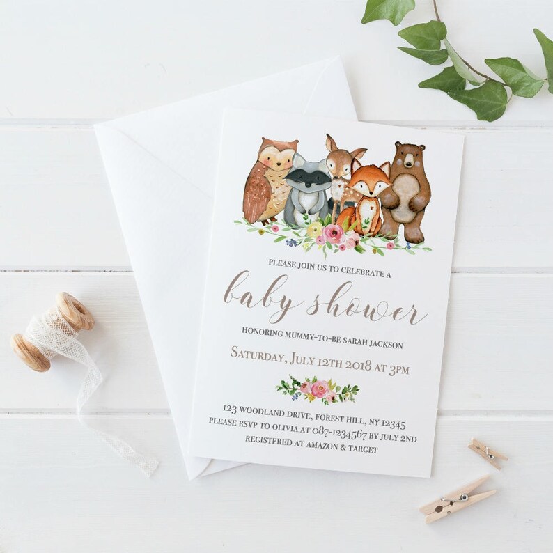 Woodland Baby Shower Invitations Forest Animals Image 0