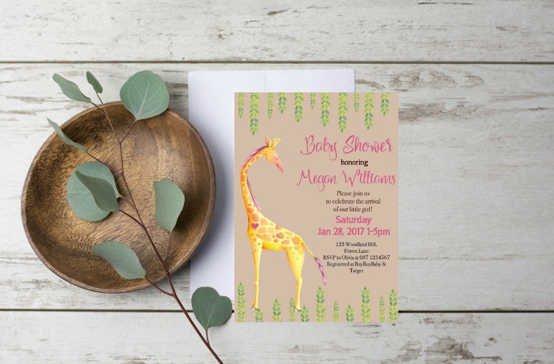Jungle Baby Shower Baby Shower Invitation Girl Girl Baby Shower Baby Shower Thank You Cards Giraffe Baby Shower Giraffe Invitation