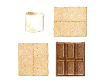 S'mores Deconstructed - Archival print of my colored pencil drawing / food art / kitchen art / wall art