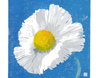Matilija Poppy - Archival print of my hand-cut and pulled linocut print