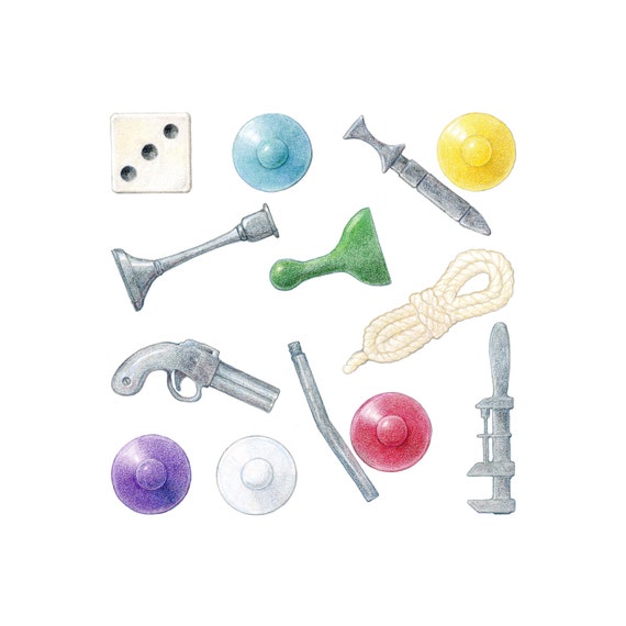 Clue™ game pieces / Archival print of colored pencil drawing Etsy