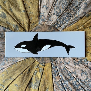 Killer Whale orca original ceramic tile painting, splashback, wall art, plaque