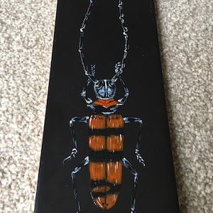 Longhorn beetle (Nemophas grayi) original ceramic tile painting, splashback, wall art