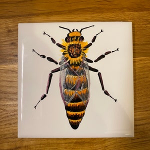 Queen Honey bee original ceramic tile painting, splashback wall art, coaster