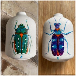 手描きのカブトムシの花瓶のペア