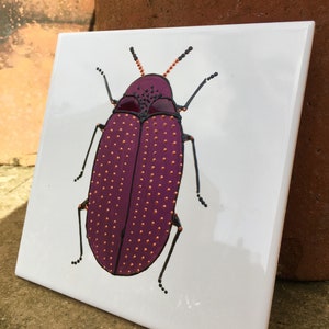 Purple Weevil, original ceramic tile painting, splashback, wall art, coaster