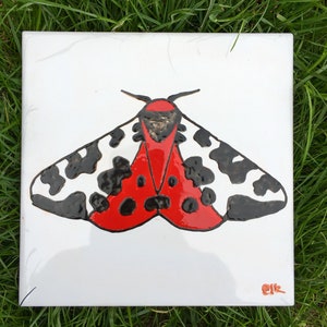 Tiger moth original ceramic tile painting, splashback, wall art, coaster