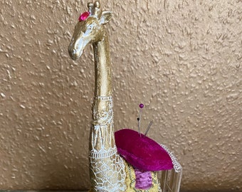 Coussin à épingles girafe, cadeau de noël, cadeau pour bricolage, quilters pour amoureux, coussin à épingles décoratif