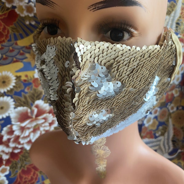 Maske Paillettenmaske Burlesque Maske mit Pailletten Kostüm Gold Silber Burlesque
