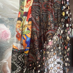 Scarf shawl stole silk scarf Frida motif fabric scarf unique gift for her Mother's Day gift Gift Mother's Day Love jewelry details for her