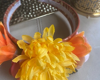 Haarkranz Haarkrone Blumenkranz Blumenkrone für Oktoberfest  Weinfest Haarreif mit Seidenblumen Stoffblumen Blumenkrone Orange Gelb Tiara