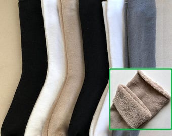 6 Pairs Women's Cotton Crew Winter Socks, Solid Colors, Short Boot, Seamless, Soft, Thick, Fall, Warm, Black, White, Gray