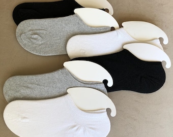 6 Pairs Women Low Cut Ankle Cotton Socks, Athletic Seamless Solid Black White Grey
