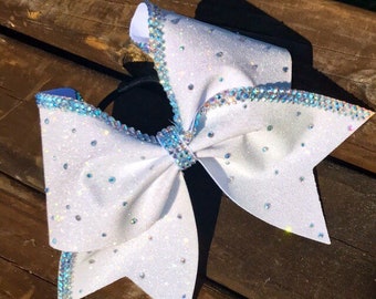 White rhinestone cheer bow