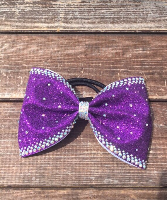 Purple Rhinestoned Tailless Cheer Bow - Etsy display picture 2