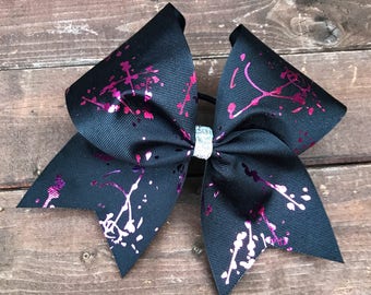 Black and pink splatter cheer bow