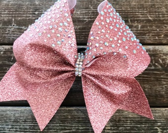 Pink rhinestone cheer bow