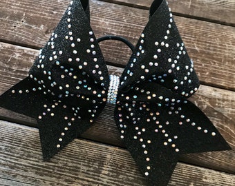 Black rhinestone cheer bow