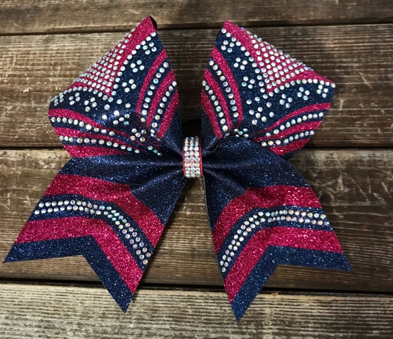Custom Colors Available* Pink and Navy Rhinestone Cheer Bow  display picture 1