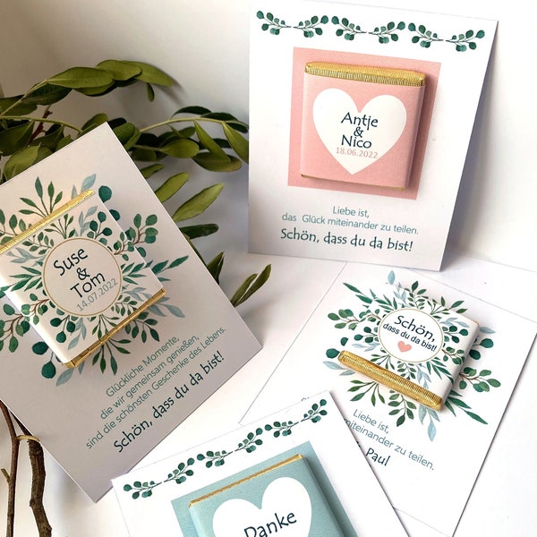 Gastgeschenk Hochzeit | personalisiert mit Namen | Schokolade mit Karte | Schön, dass du da bist! | Dankeschön Geschenk Hochzeit | Giveaway