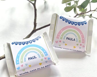 Gastgeschenke Taufe | Banderolen für Schokolade Ritter Sport Mini | Taufe | Kommunion | Tischdeko mit Regenbogen