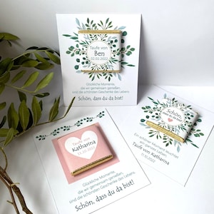 Gastgeschenk Taufe oder Kommunion | personalisiert mit Namen | Schokolade mit Karte | Schön, dass du da bist! | Dankeschön Geschenk