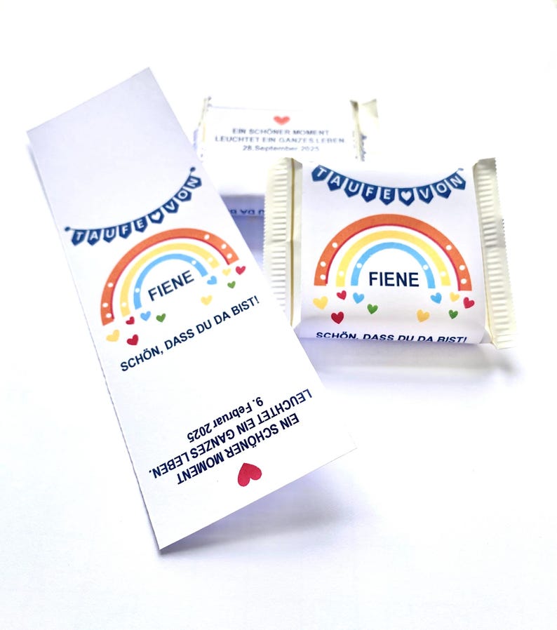 Christening favors | Wrappers for Ritter Sport Mini chocolates | Christening | Communion | Table decoration with rainbow image 4