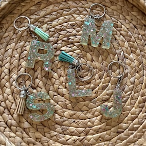 Initial keychains- Custom resin keychains | gifts for her | teal keychain | birthday gift