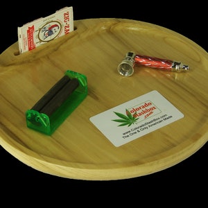 Rolling Tray - THE GOLD MINER - 12"  Round Rolling Tray, Made from 100% Recycled Colorado Aspen Wood