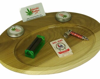 Rolling Tray - THE MOLLY BROWN - 14"  Oval Rolling Tray, Made from 100% Recycled Colorado Aspen Wood