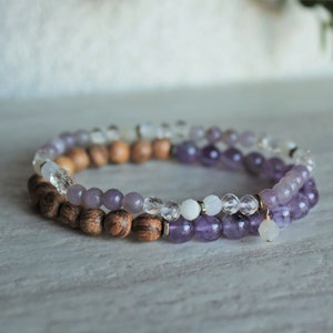 Amethyst + Moonstone Lavender Quartz Stacker Bracelet Set - Phoebe Wood, Quartz, Sterling Silver. Handcrafted in Victoria. Durable.