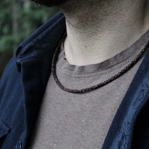 Mens Antique Brown Leather Necklace-  Simple, Minimalist Accessory. Handmade and Durable. Stainless Steel Clasp, 22 inch length.