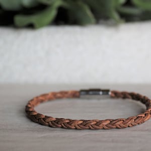 The Basics - Tan Leather Bracelet. Braided Genuine Leather. Locking Magnetic Clasp. Handmade Jewelry