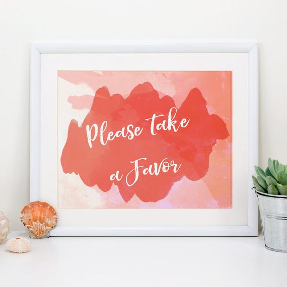 Coral Beach Wedding Signs Favor Sign Printable Etsy
