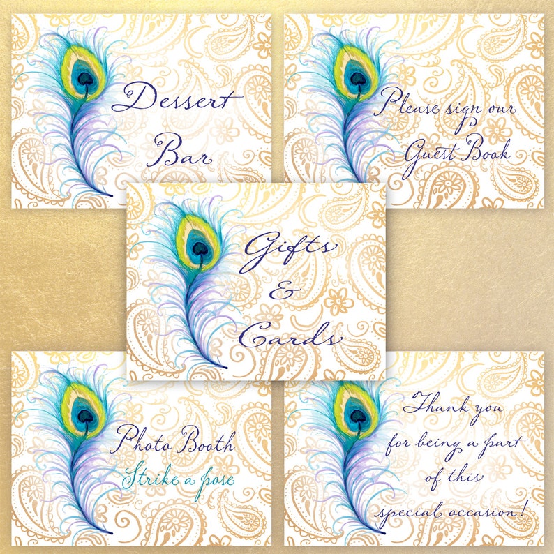 Peacock Wedding Sign Bundle Printable Wedding Decor Gold Etsy