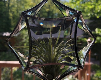 Beveled Stained Glass Terrarium - Polyhedron Hanging Planter