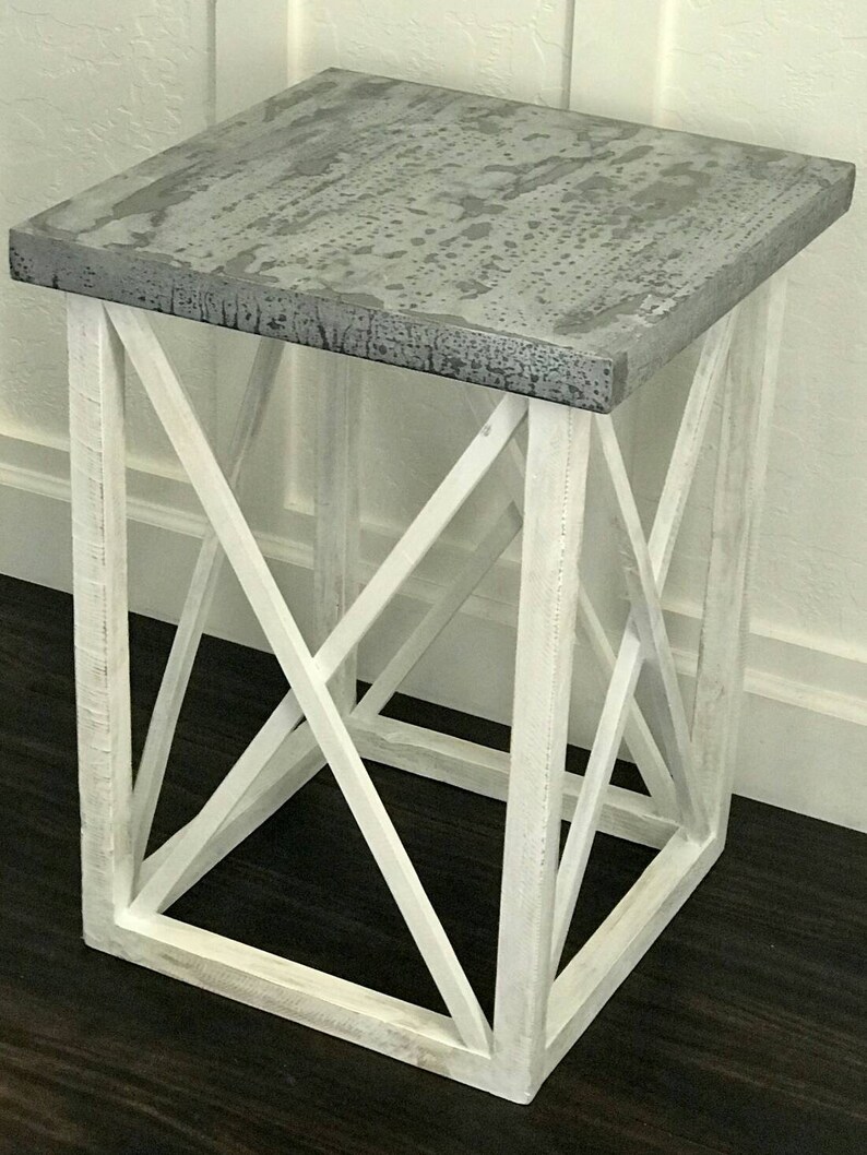 Farmhouse End Table with Metal Top