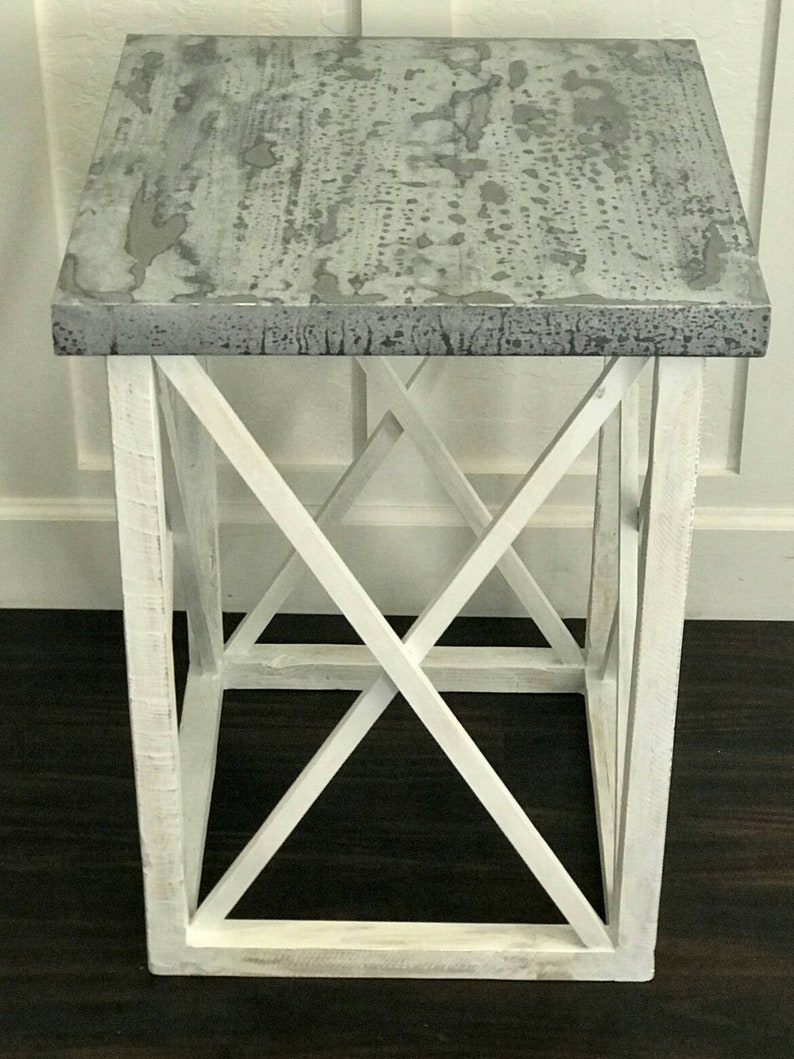 Farmhouse End Table with Metal Top