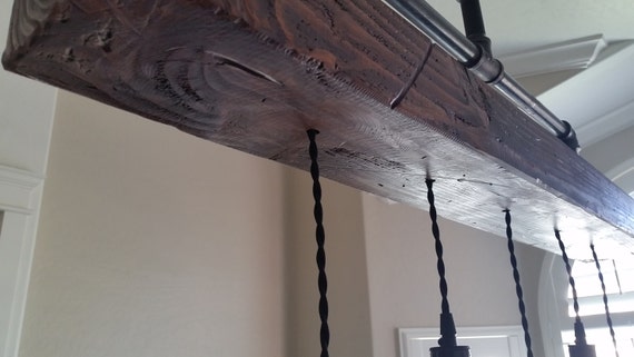 Steel Pipe Chandelier With Rustic Wood Beam Pendants Industrial Farmhouse Ceiling Light Edison Pendants