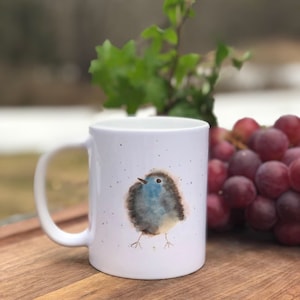 Blue Bird Mug, Whimsical Blue Bird Watercolor