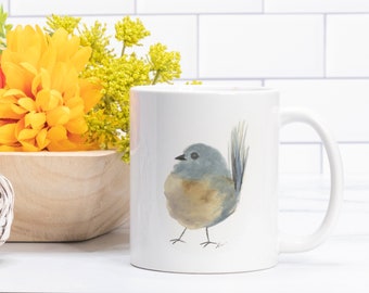 Whimsical Bird Ceramic Coffee Mug, Watercolor Bird, Bird Lovers, Wildlife Art, Mug Lovers