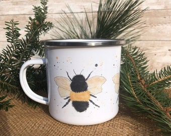 Watercolor Bee Metal Camp Mug, Children's Gift,
