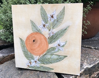 Orange Blossom Canvas Print on Wood Block, Shelf Sitter, Wall Art, Wood Block Art, Watercolor Art
