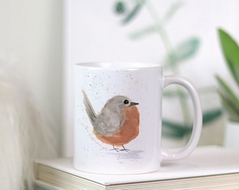 Little Whimsical Watercolor Robin Ceramic Mug, Bird Lovers Gift, Original Watercolor Art