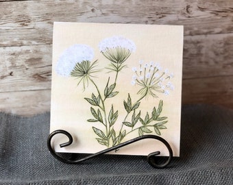 Botanical Canvas Print on Wood Bock, Queens Anne’s Lace Watercolor