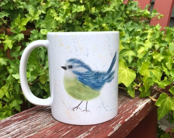 Blue Titmouse Whimsical ceramic Bird Mug, Bird Lovers Gift